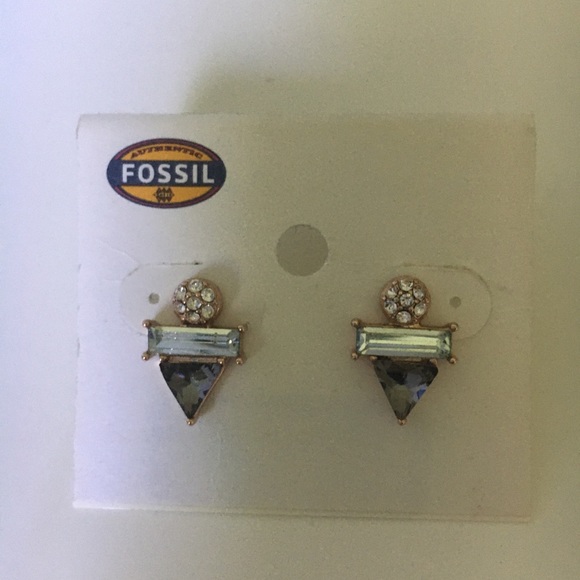 Rose gold and stone Fossil stud earrings - Picture 4 of 4